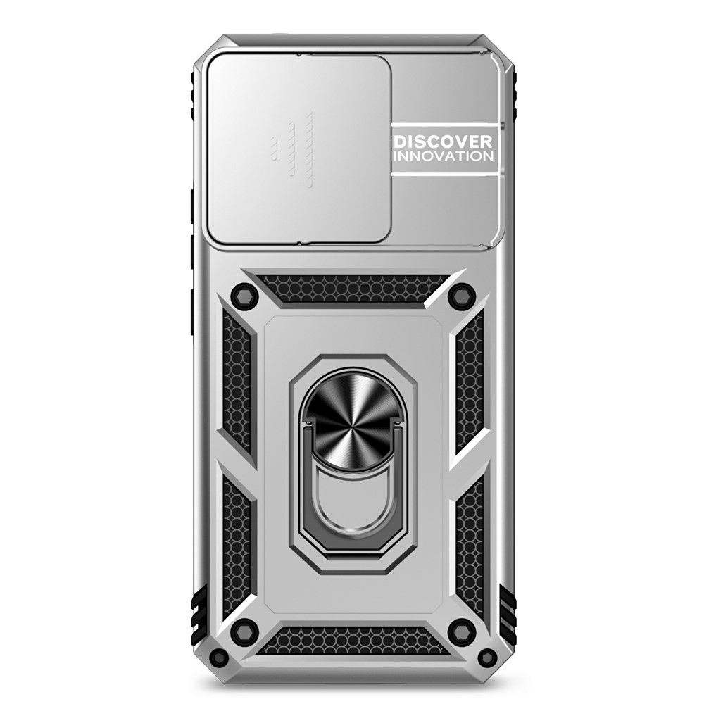 Gyűrűálló hibrid borítás ujjmarkolattal Xiaomi 15T-hez - ezüst