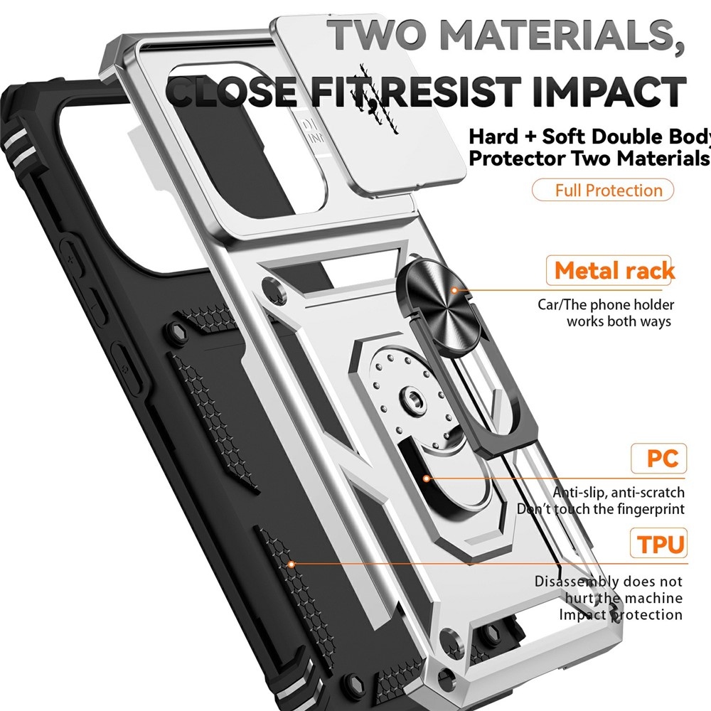 Gyűrűálló hibrid borítás ujjmarkolattal Xiaomi 15T-hez - ezüst