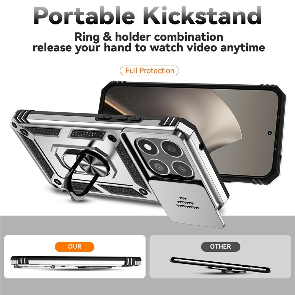 Gyűrűálló hibrid borítás ujjmarkolattal Xiaomi 15T-hez - ezüst