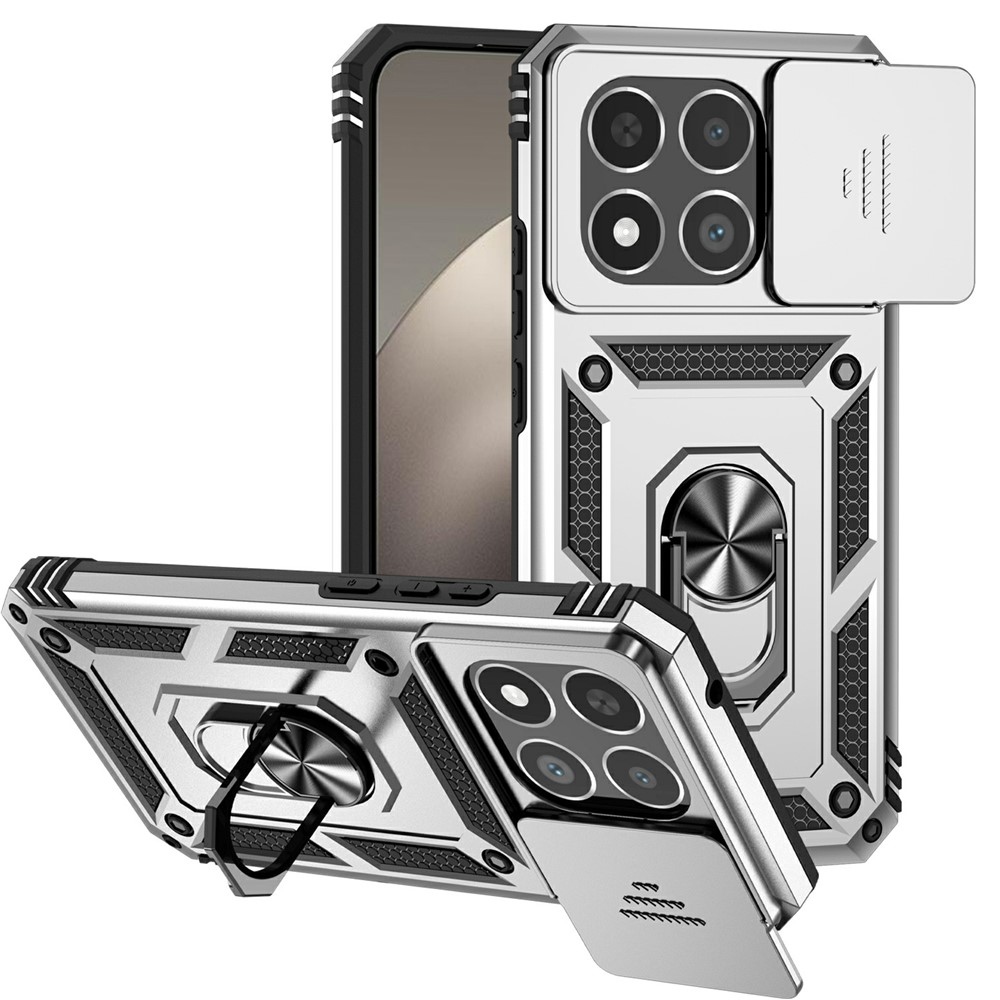 Gyűrűálló hibrid borítás ujjmarkolattal Xiaomi 15T-hez - ezüst