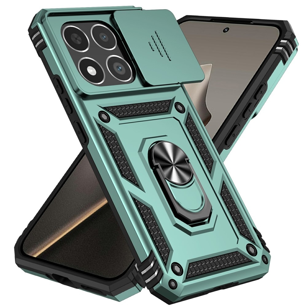 Gyűrűálló hibrid borítás ujjmarkolattal Xiaomi 15T-hez - zöld