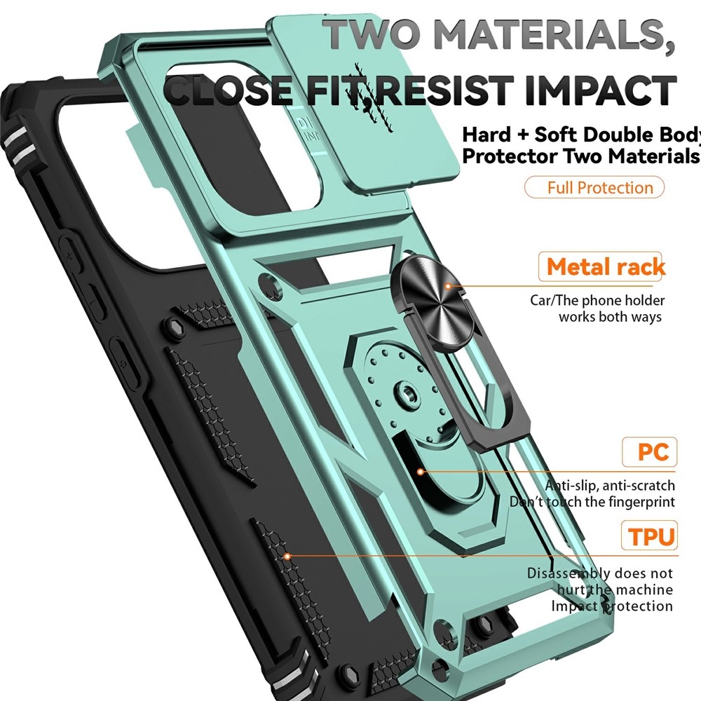 Gyűrűálló hibrid borítás ujjmarkolattal Xiaomi 15T-hez - zöld