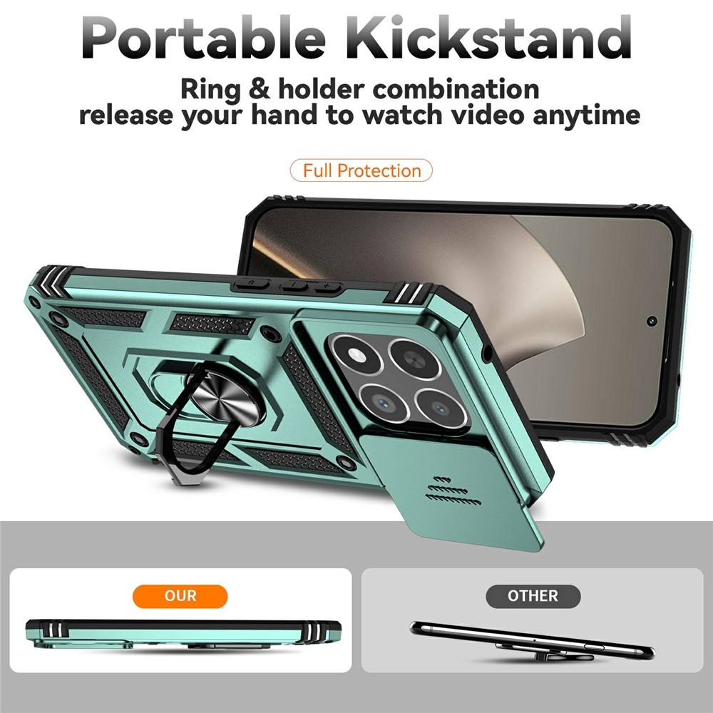 Gyűrűálló hibrid borítás ujjmarkolattal Xiaomi 15T-hez - zöld