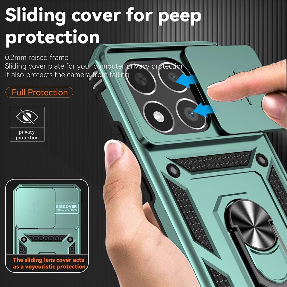 Gyűrűálló hibrid borítás ujjmarkolattal Xiaomi 15T-hez - zöld