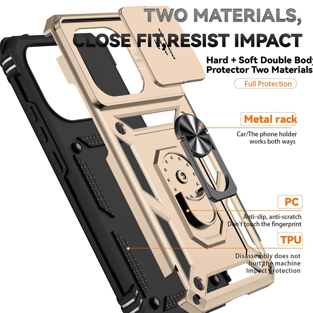 Gyűrűálló hibrid borítás ujjmarkolattal Xiaomi 15T-hez - arany színű