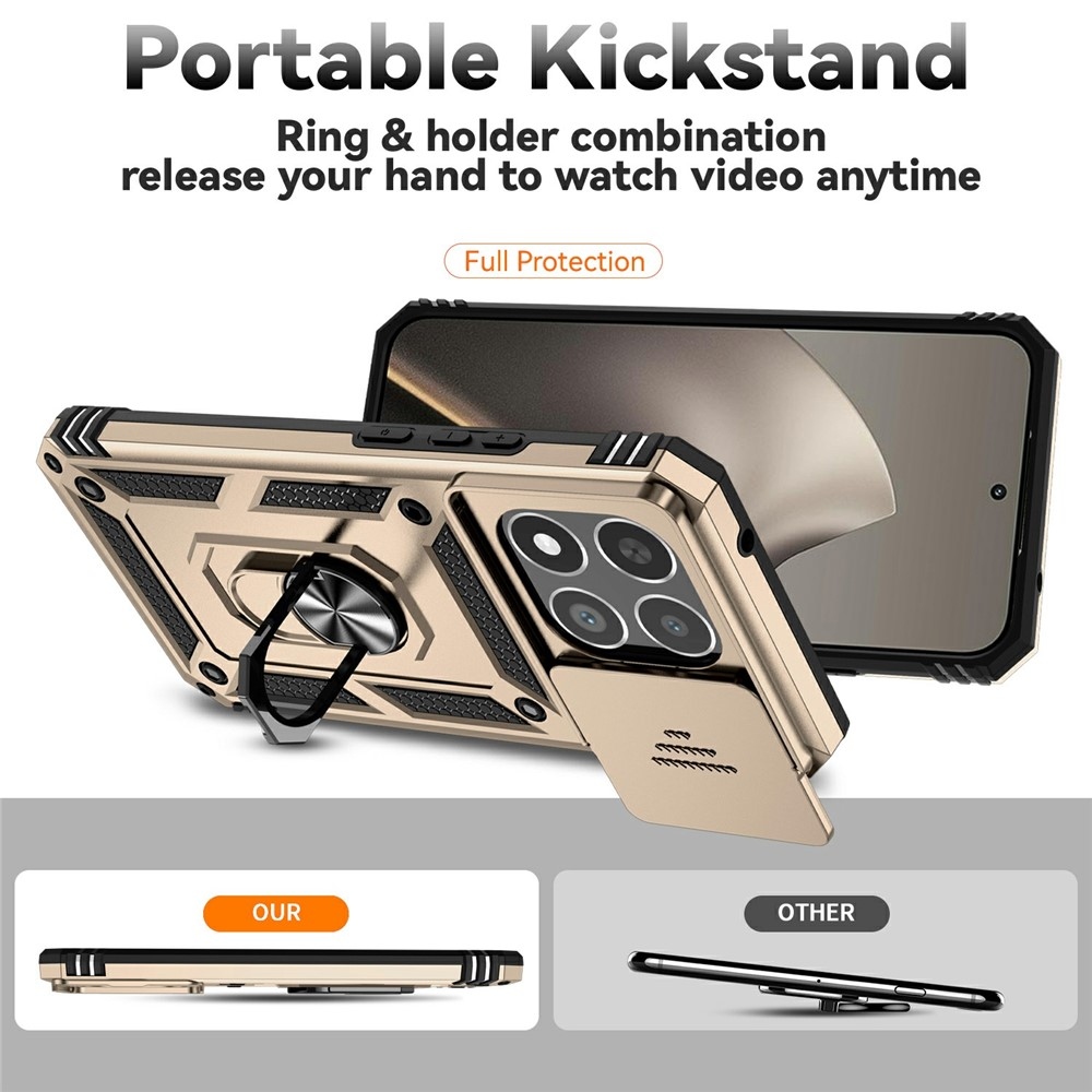 Gyűrűálló hibrid borítás ujjmarkolattal Xiaomi 15T-hez - arany színű