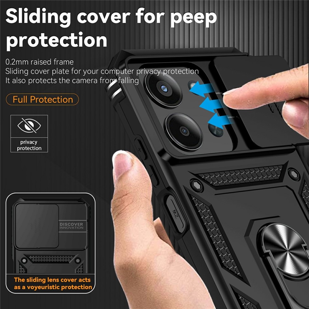 Gyűrűálló hibrid borítás ujjmarkolattal Xiaomi Redmi 15C 4G/5G (173mm) - fekete