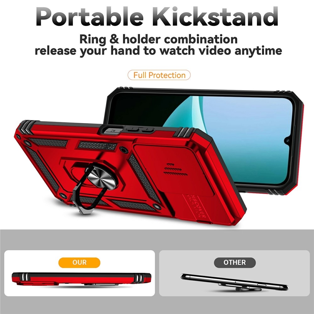 Gyűrűálló hibrid borítás ujjmarkolattal Xiaomi Redmi 15C 4G/5G (173mm) - piros