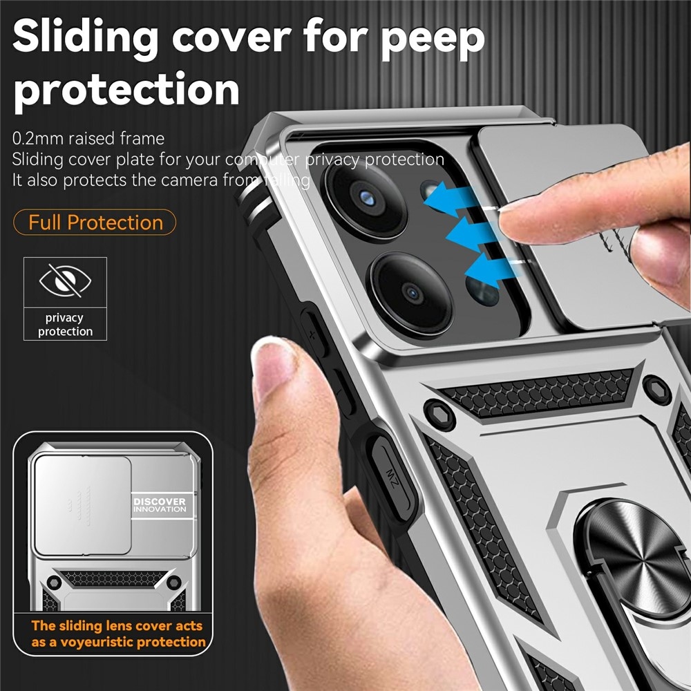 Gyűrűálló hibrid borítás ujjmarkolattal Xiaomi Redmi 15C 4G/5G (173mm) - ezüst