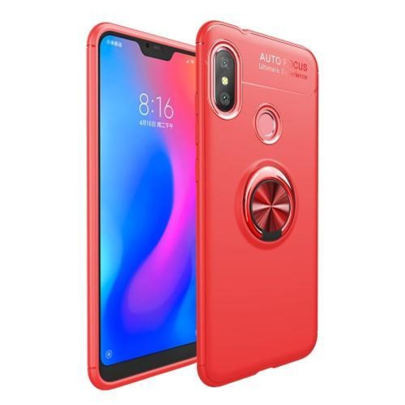 Gyűrűálló hibrid tok ujjgyűrűvel a Xiaomi Mi A2 Lite-hoz - piros