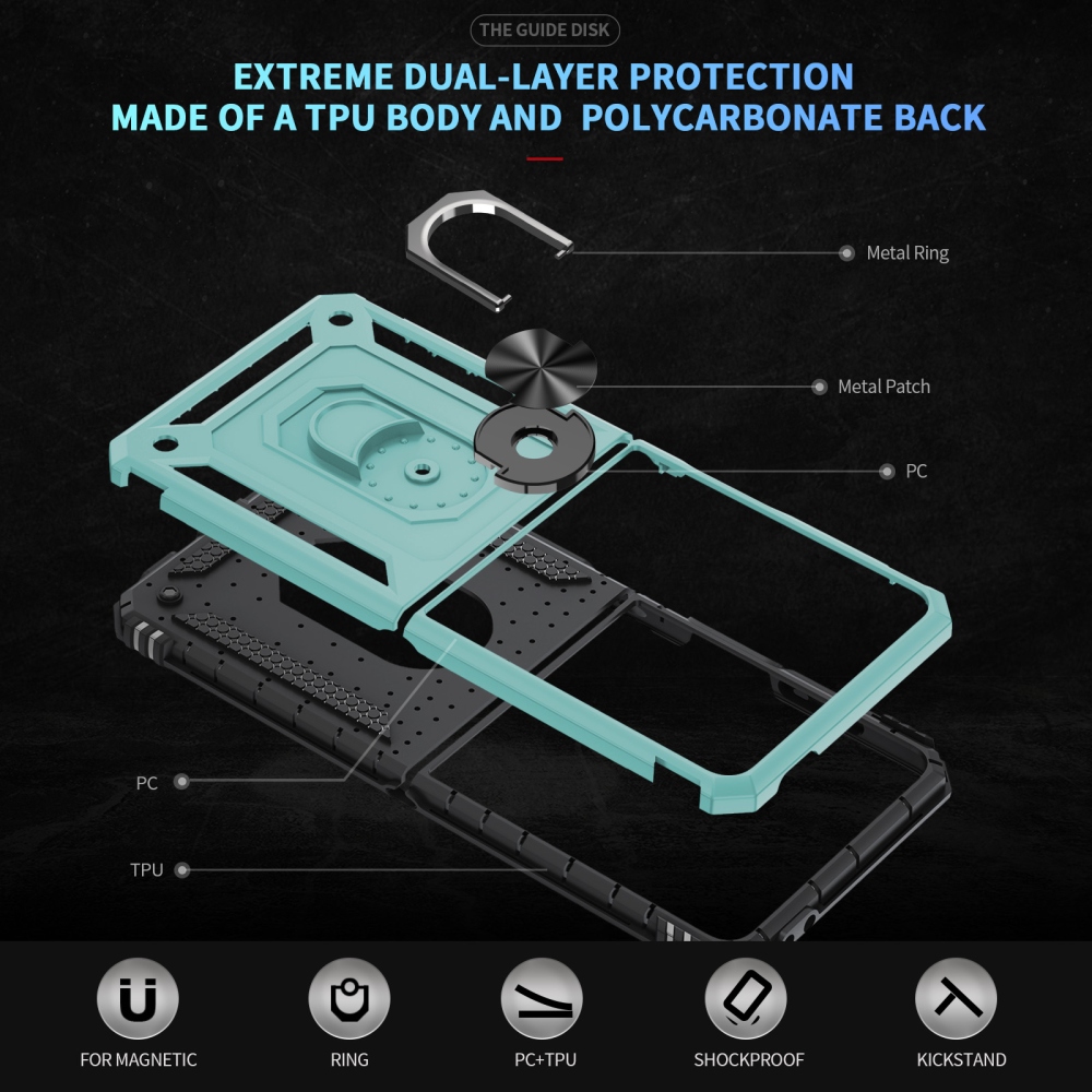 Ring strapabíró tok a Samsung Galaxy Z Flip8 5G-hez – kék-zöld