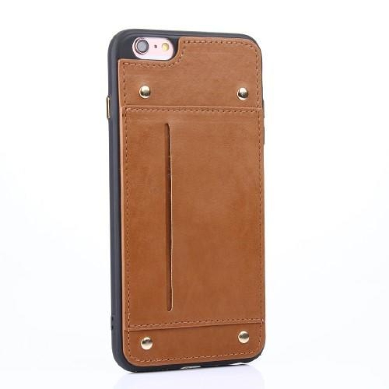 Szegecselt PU bőr zselés tok rekesszel iPhone 6 Plus és iPhone 6s Plus készülékhez - barna színben