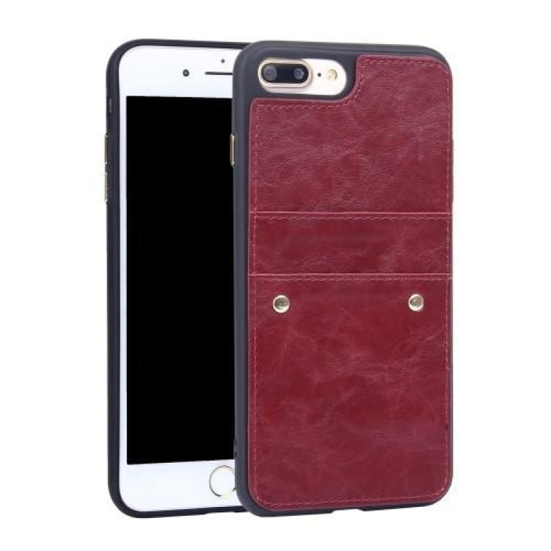 Szegecselt zselés tok PU bőr hátlappal és rekesszel iPhone 8 Plus és 7 Plus készülékhez - piros színben