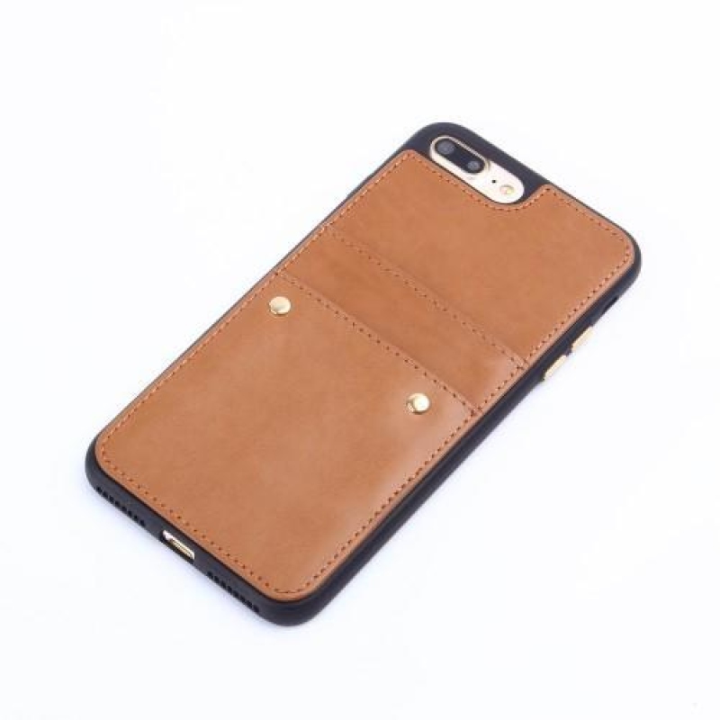 Szegecses zselés tok PU bőr hátlappal és rekesszel iPhone 8 Plus és 7 Plus készülékhez - barna színben