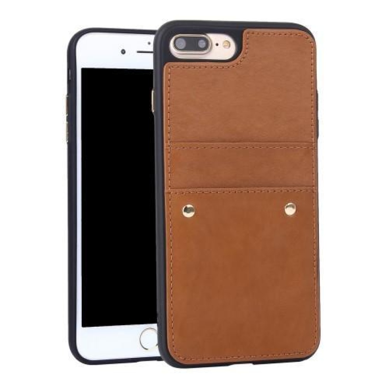 Szegecses zselés tok PU bőr hátlappal és rekesszel iPhone 8 Plus és 7 Plus készülékhez - barna színben