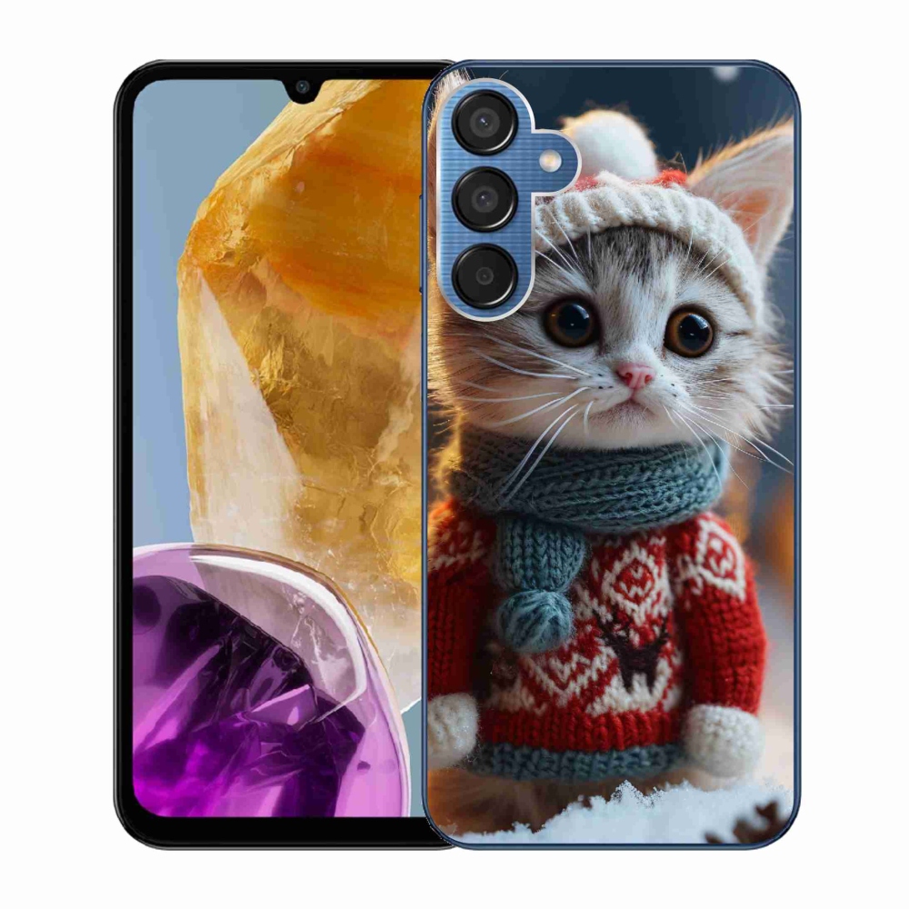 Gél borítás mmCase Samsung Galaxy M15 5G - cica pulóverben - Samsung Galaxy M15 5G számára