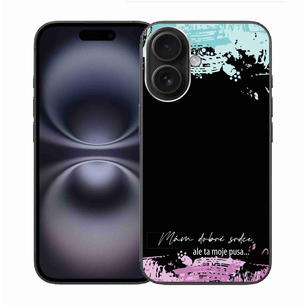 Gél borító mmCase iPhone 16 készülékhez - vicces szöveg 3 fekete háttér