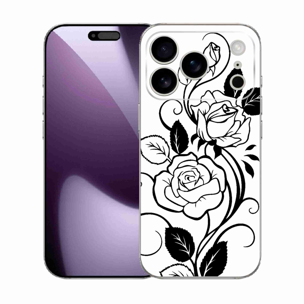 Zselés borítás mmCase iPhone 17 Pro készülékhez - fekete és fehér rózsa