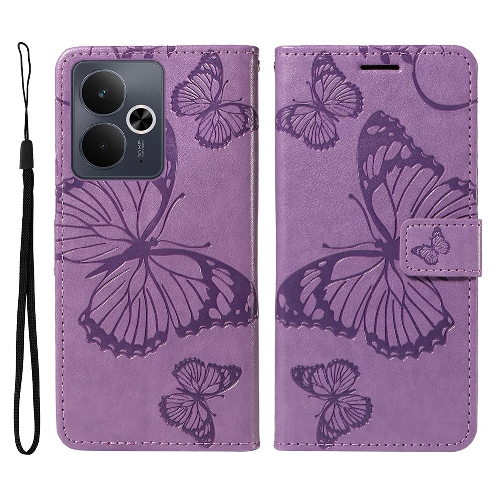 Nagy pillangó könyvtáska a Realme 14 5G/14T 5G számára - lila