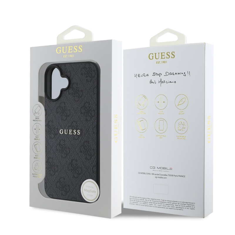 Guess PU 4G Classic Logo MagSafe hátlap az iPhone 16 Plus készülékhez Fekete