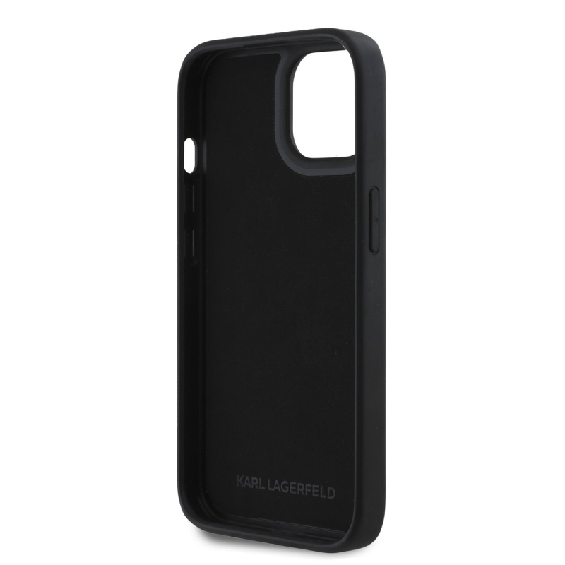 Karl Lagerfeld 3D gumiból készült csillogó logós hátlap iPhone 13-hoz Fekete