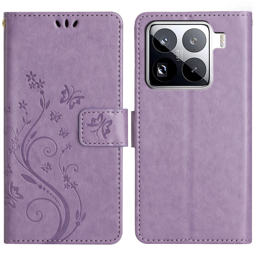 Virágok könyv tok Xiaomi 15 Pro-hoz - világos lila