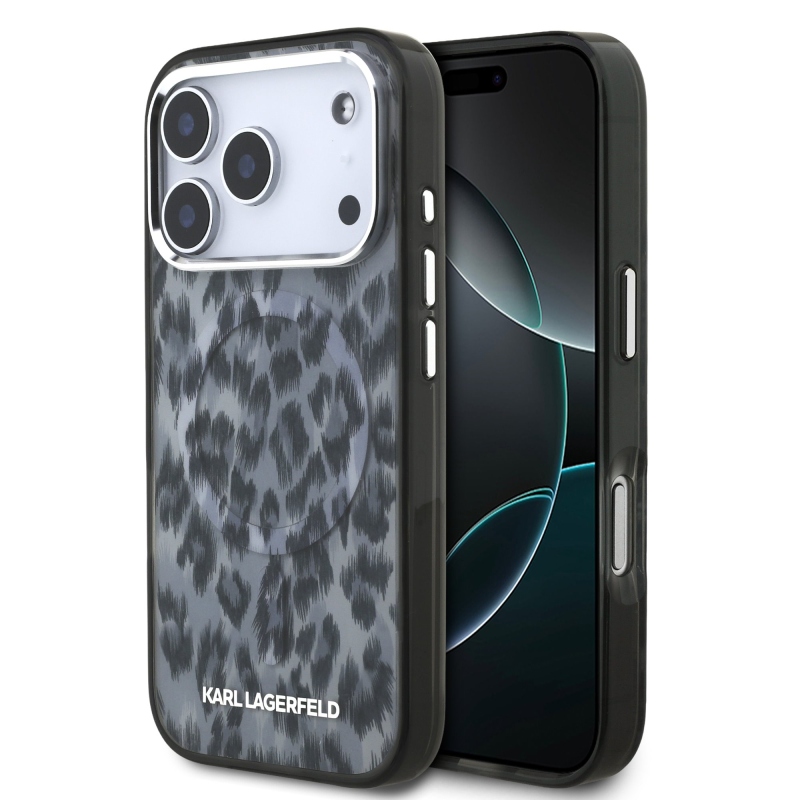 Karl Lagerfeld IML Leopard MagSafe hátlap iPhone 17 Próhoz, szürke