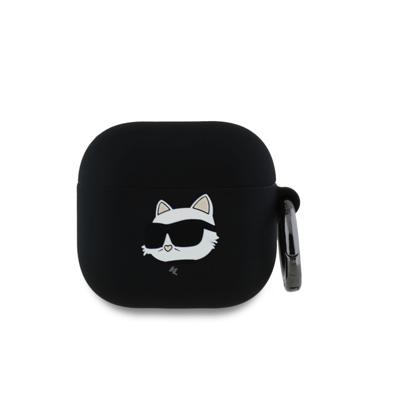 Karl Lagerfeld 3D Logo NFT Choupette Head szilikon tok az AirPods 4 készülékhez Fekete