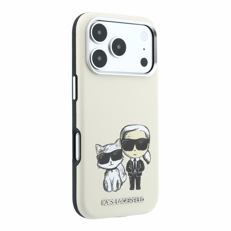 Karl Lagerfeld PU Semi Wrap Smooth Sketch Bodies Magsafe hátsó tok iPhone 18 Pro-hoz, bézs színben