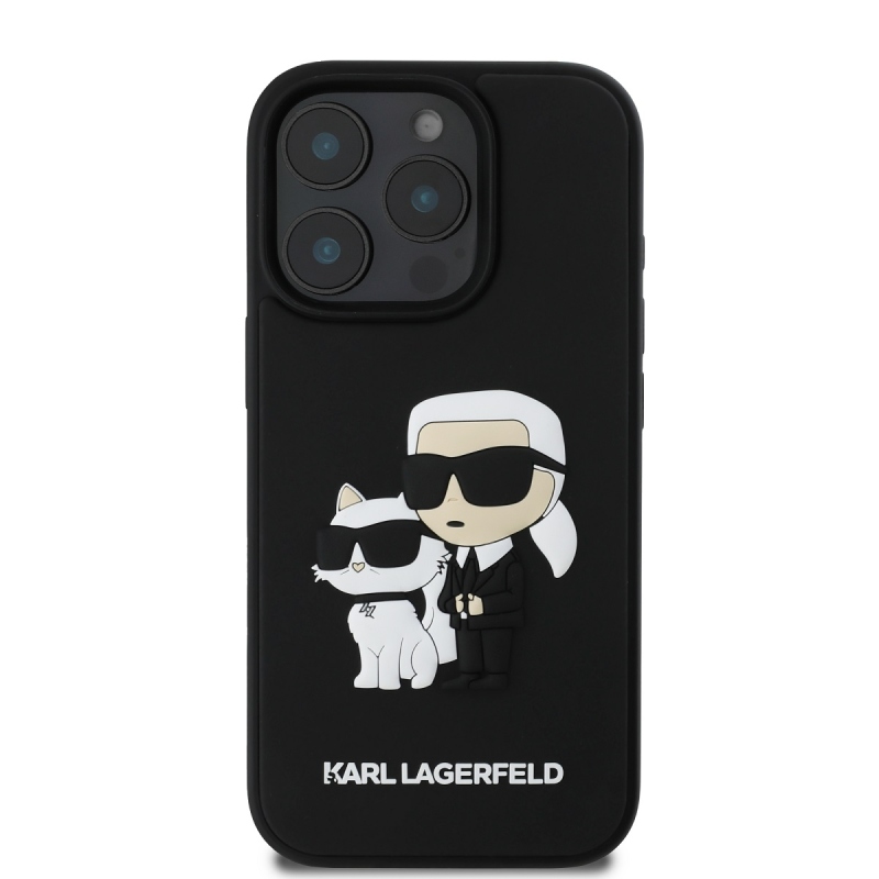 Karl Lagerfeld PU Saffiano Karl és Choupette hátlap iPhone 16 Pro Max-hoz Fekete