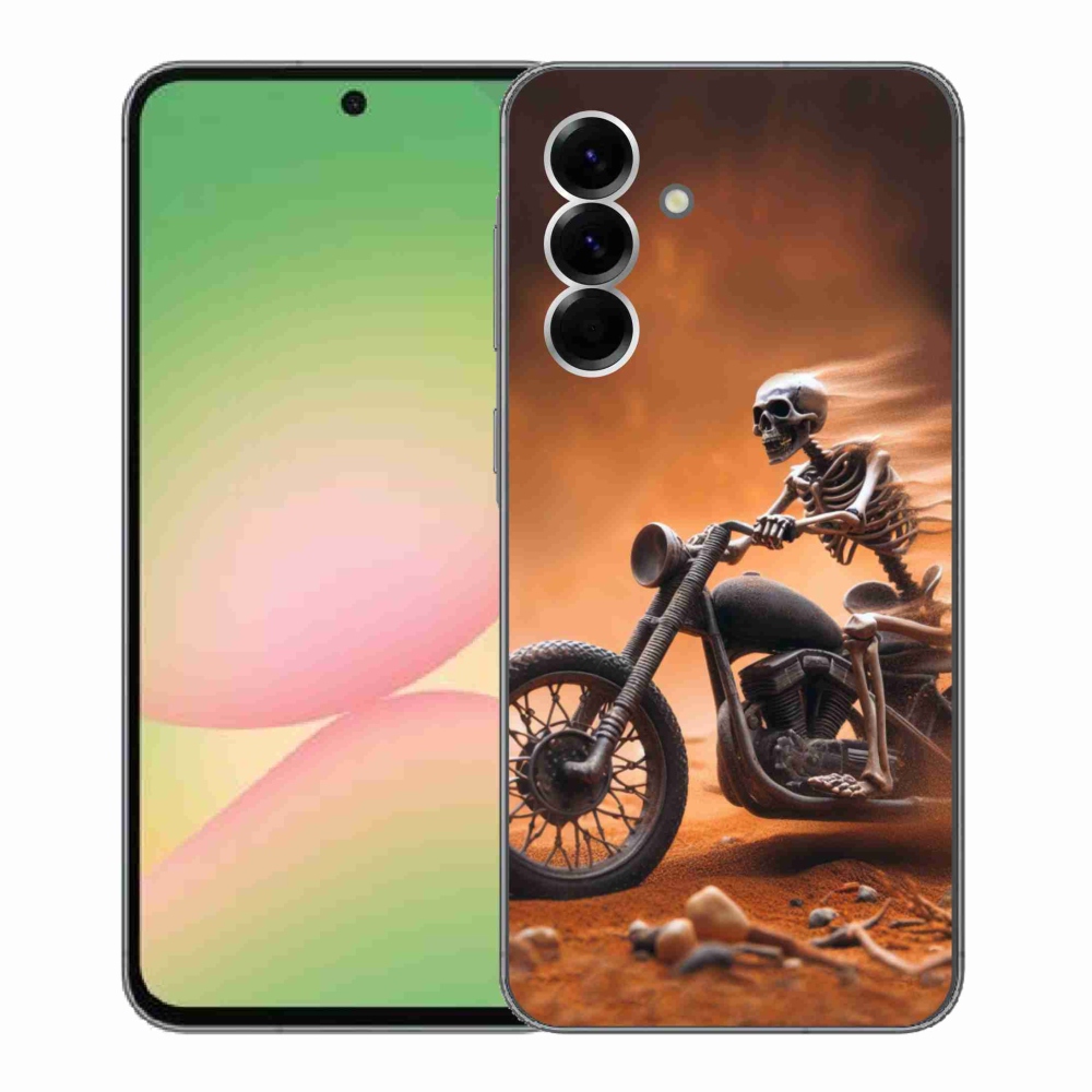 Zselés borítás mmCase Samsung Galaxy A56 5G - csontváz egy motorkerékpáron
