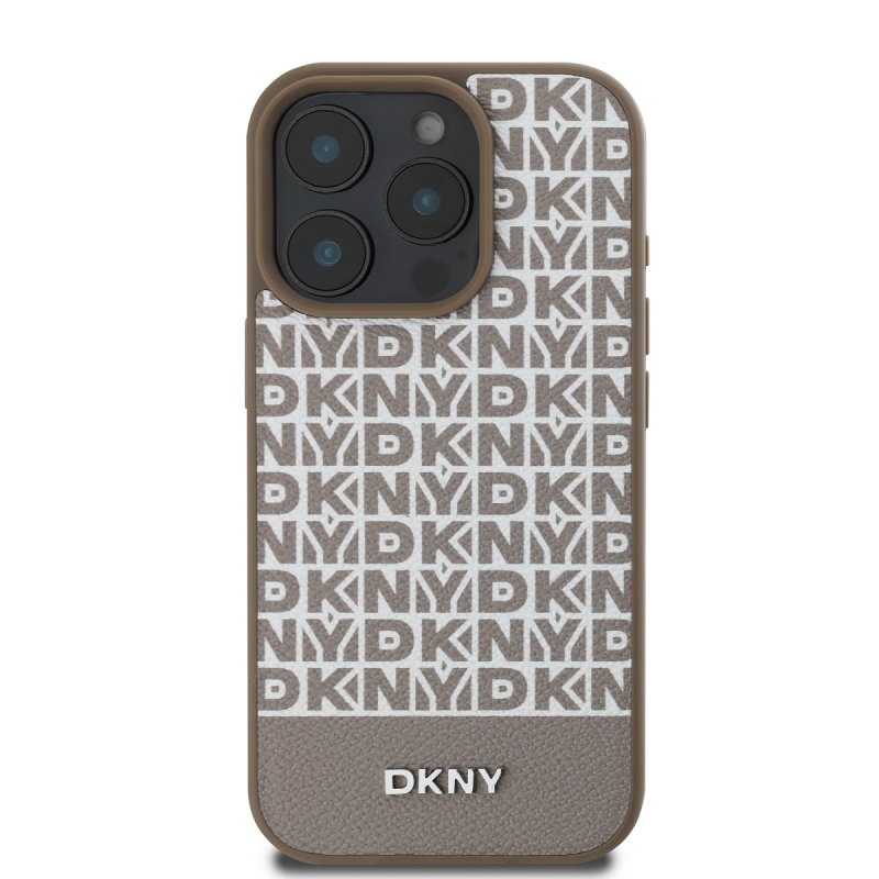 DKNY PU bőr Ismétlődő mintás alsó csík MagSafe hátlap iPhone 16 Pro Max-hoz Barna barna