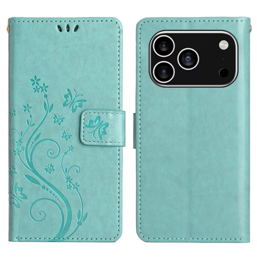 Virágok könyvtáska iPhone 17 Pro készülékhez - teal színű