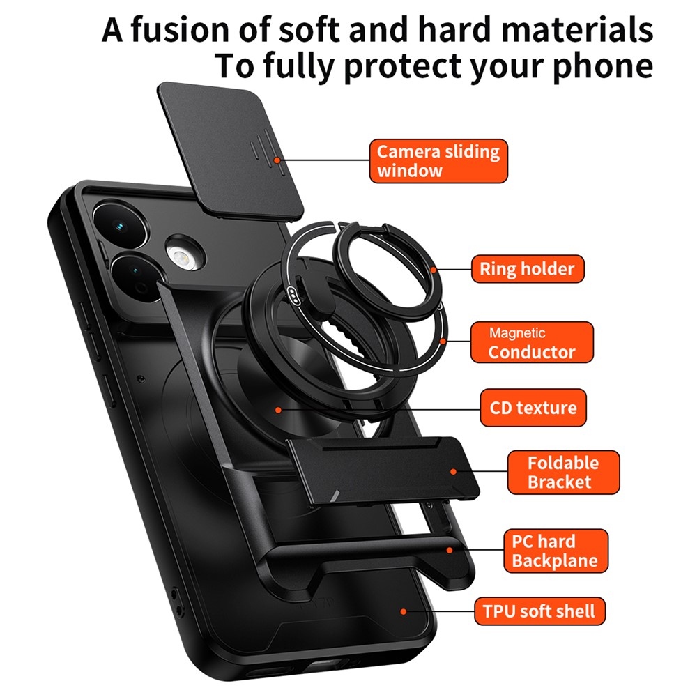 Erős, strapabíró MagSafe-kompatibilis tok a Xiaomi Redmi Note 17 Pro 5G-hez – fekete