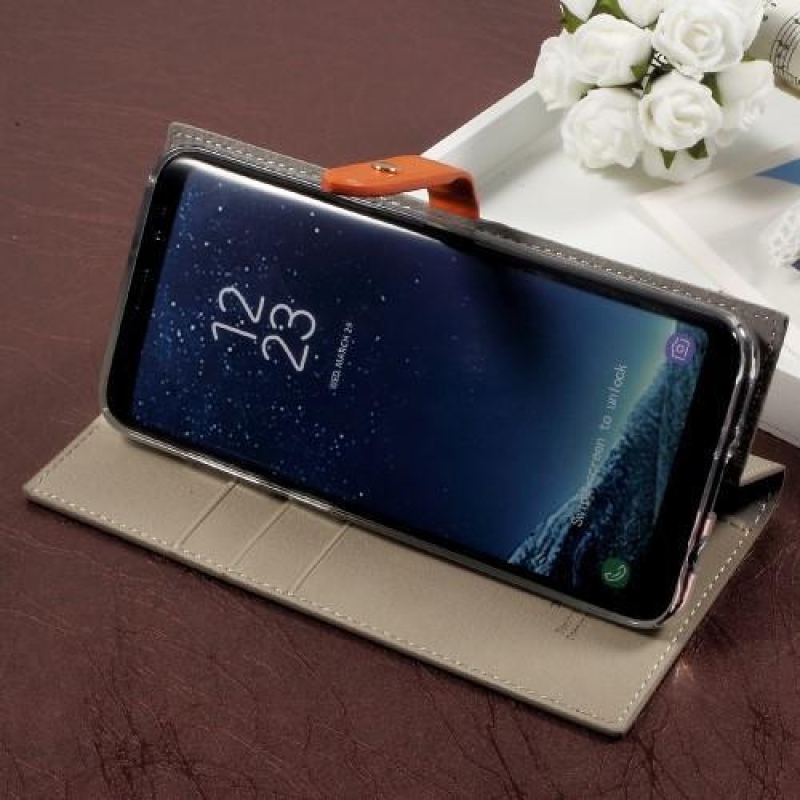 Római PU bőr/textil tok Samsung Galaxy S8 Plus készülékhez - szürke