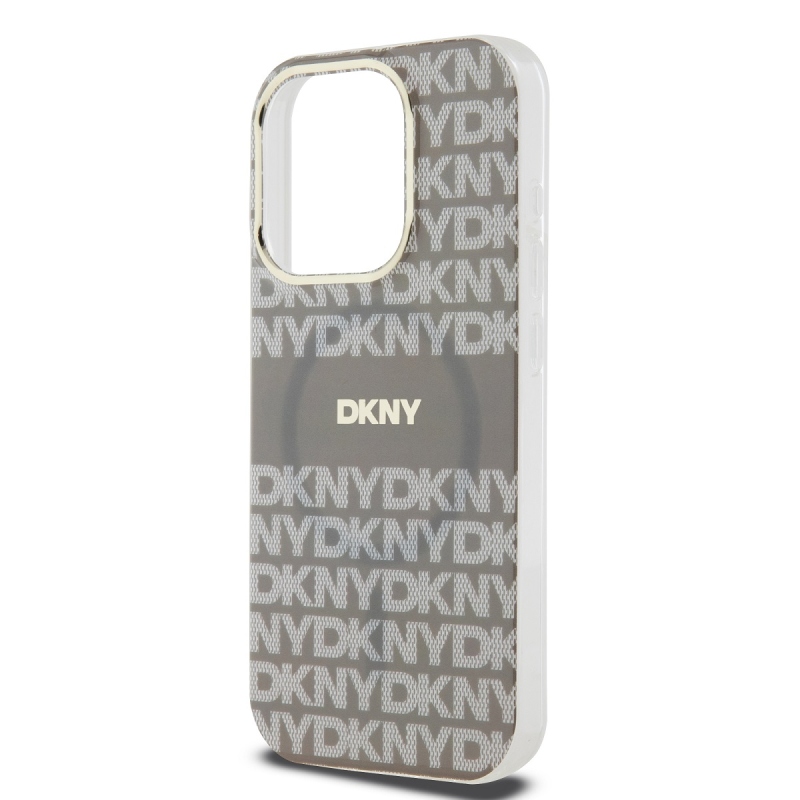 DKNY PC/TPU ismétlődő mintás tonális csíkos Magsafe hátlap iPhone 15 Pro Max bézs színű borítóhoz