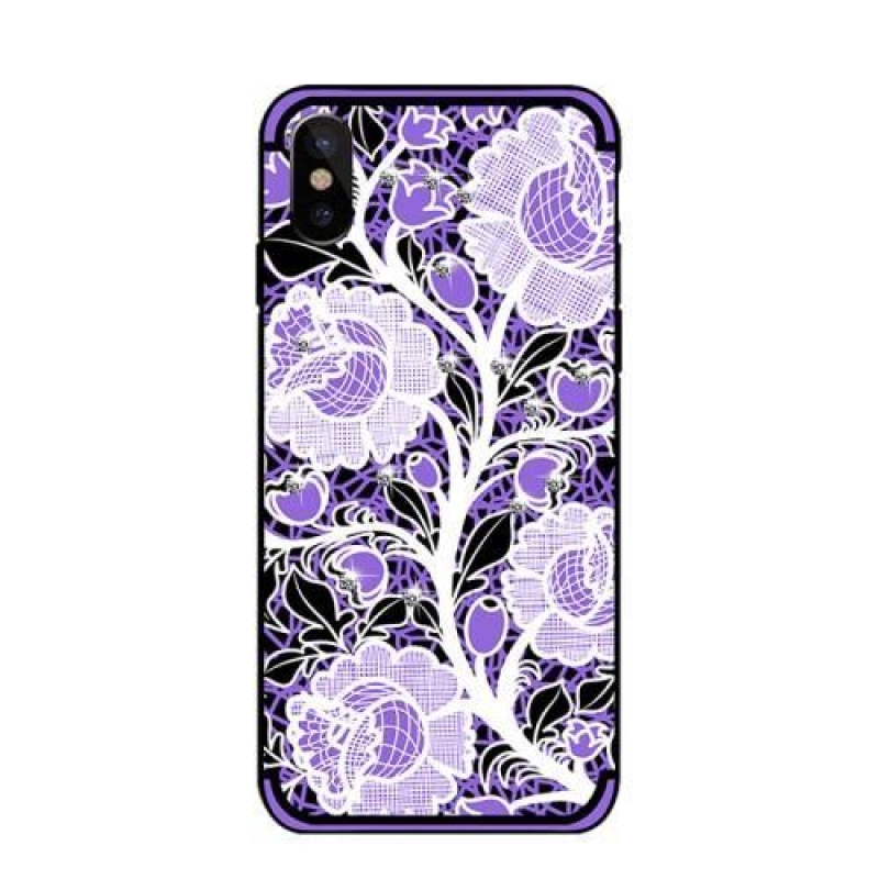 Rózsákkal díszített zselés tok iPhone X készülékhez - lila