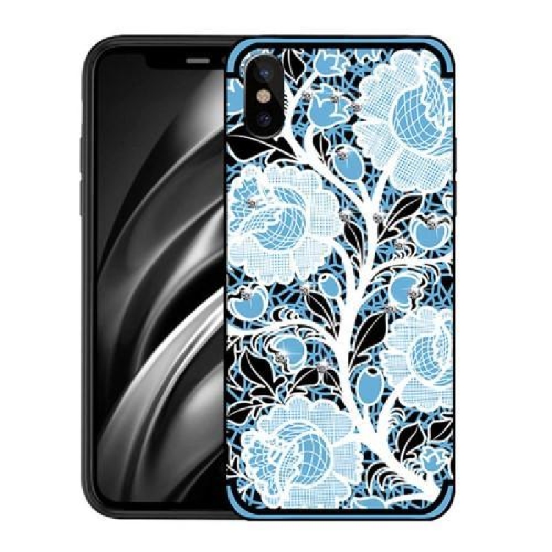 Rózsákkal díszített zselés tok iPhone X készülékhez - kék