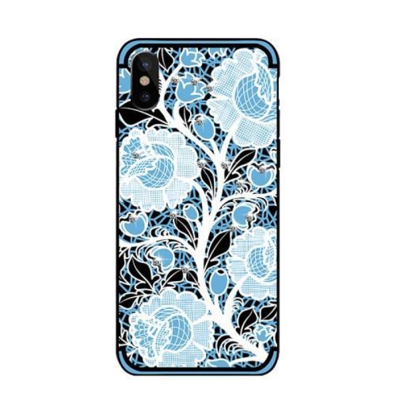 Rózsákkal díszített zselés tok iPhone X készülékhez - kék