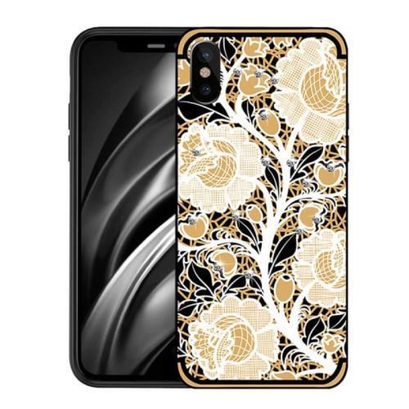 Rózsákkal díszített zselés tok iPhone X készülékhez - narancssárga