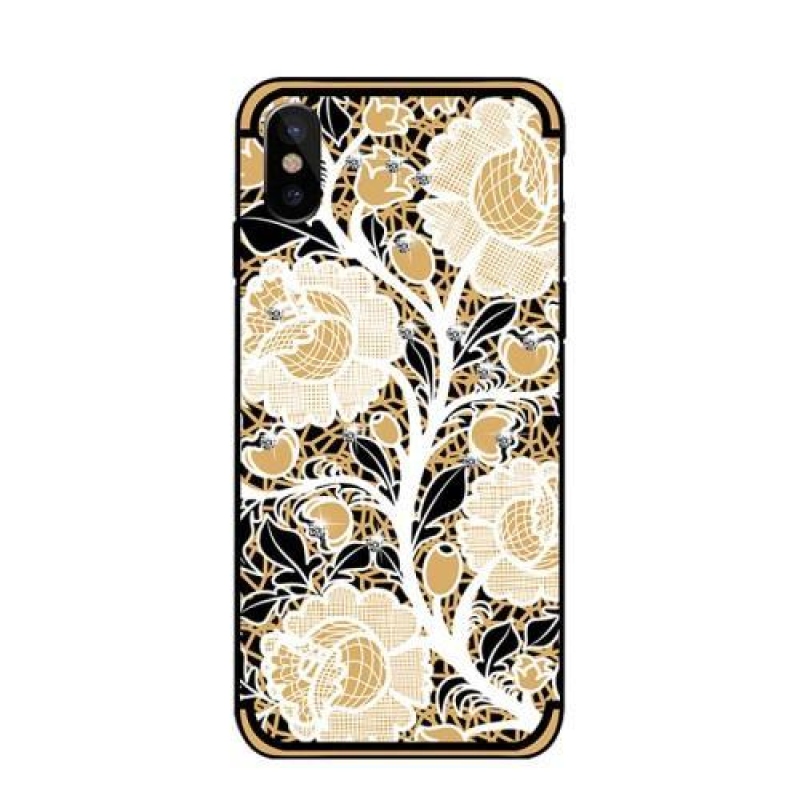 Rózsákkal díszített zselés tok iPhone X készülékhez - narancssárga