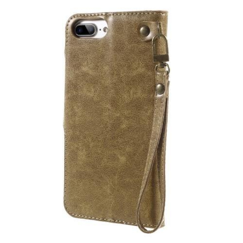 Rózsák elegáns PU bőr könyvtáska iPhone 8 Plus és 7 Plus készülékhez - arany színben