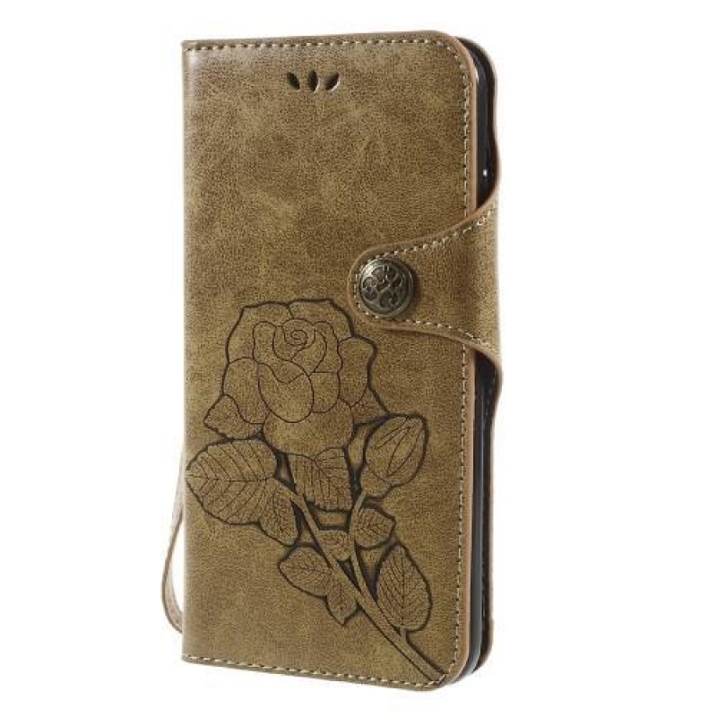 Rózsák elegáns PU bőr könyvtáska iPhone 8 Plus és 7 Plus készülékhez - arany színben