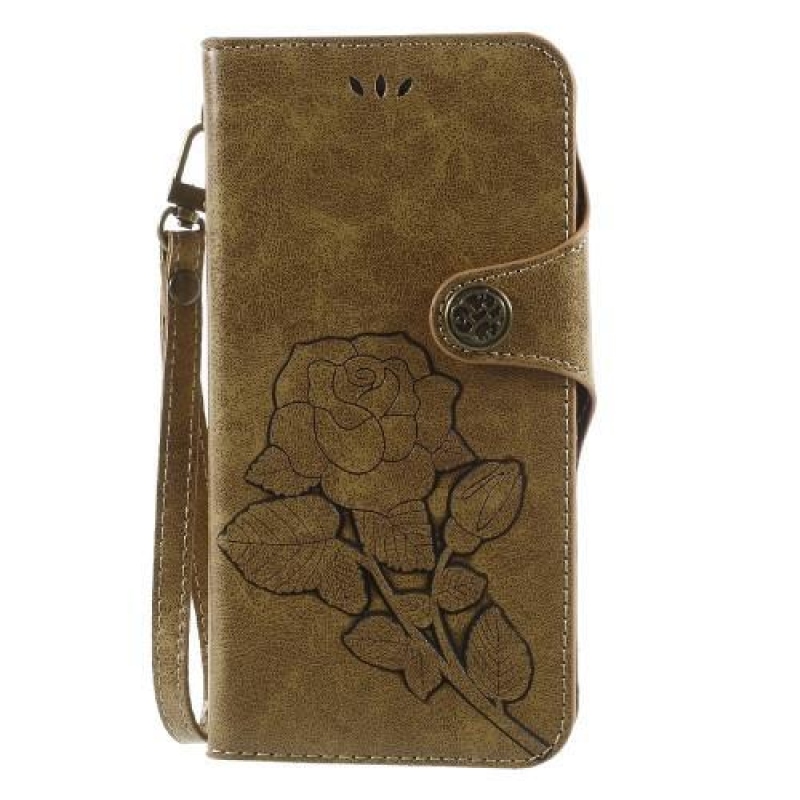 Rózsák elegáns PU bőr könyvtáska iPhone 8 Plus és 7 Plus készülékhez - arany színben