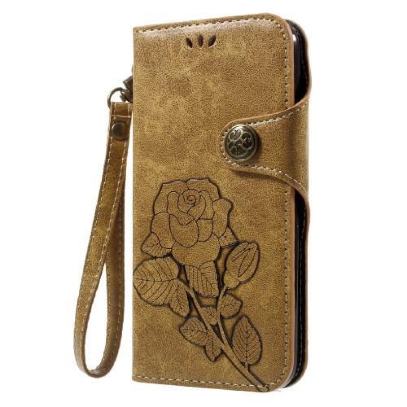 Rózsák elegáns PU bőr tok iPhone X készülékhez - arany színű