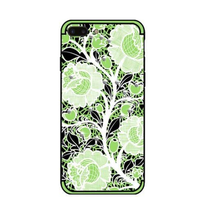 Rózsák zselés tok kristályokkal iPhone 7 Plus és iPhone 8 Plus készülékhez - zöld