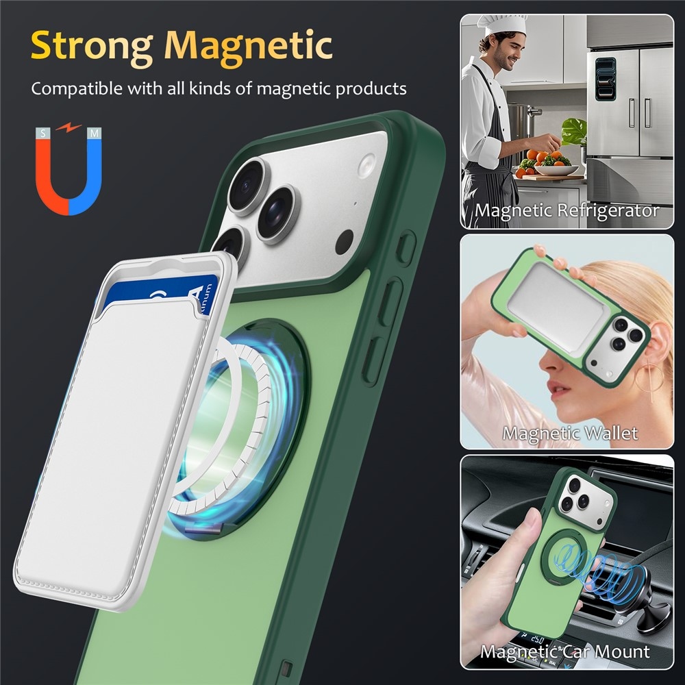 Rotaty gél tok merev háttámlával és MagSafe-kompatibilis az iPhone 18 Pro Max/17 Pro Max készülékekhez – zöld