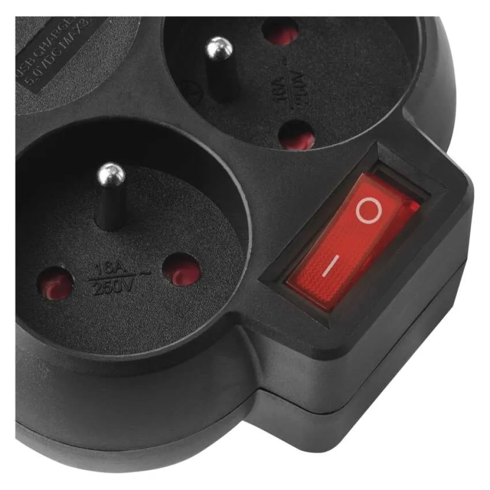 2x elosztó, kikapcsolt, 1xUSB-A+1xUSB-C - fekete