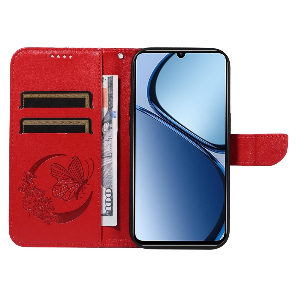 Virágos pillangó könyvtáska Realme C61/C63 készülékhez - piros