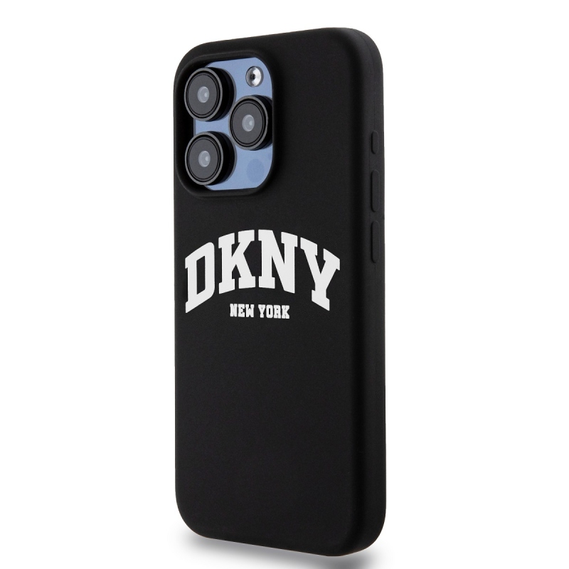 DKNY Liquid Silicone Arch Logo MagSafe hátlapi borító iPhone 15 Pro-hoz Fekete